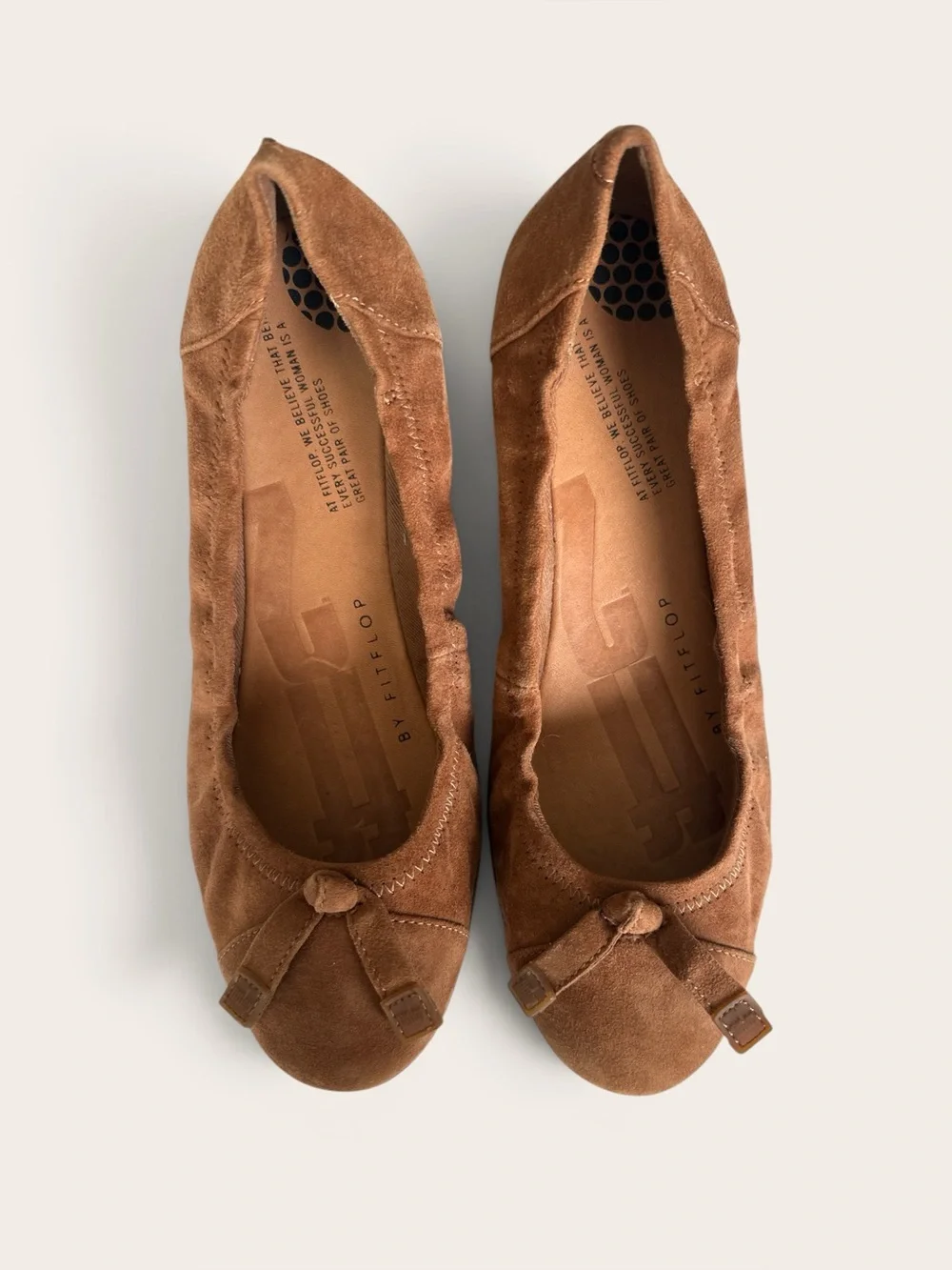 Fitflop Brown Suede Ballet Flats with Bow Accent - Picture 2 of 6